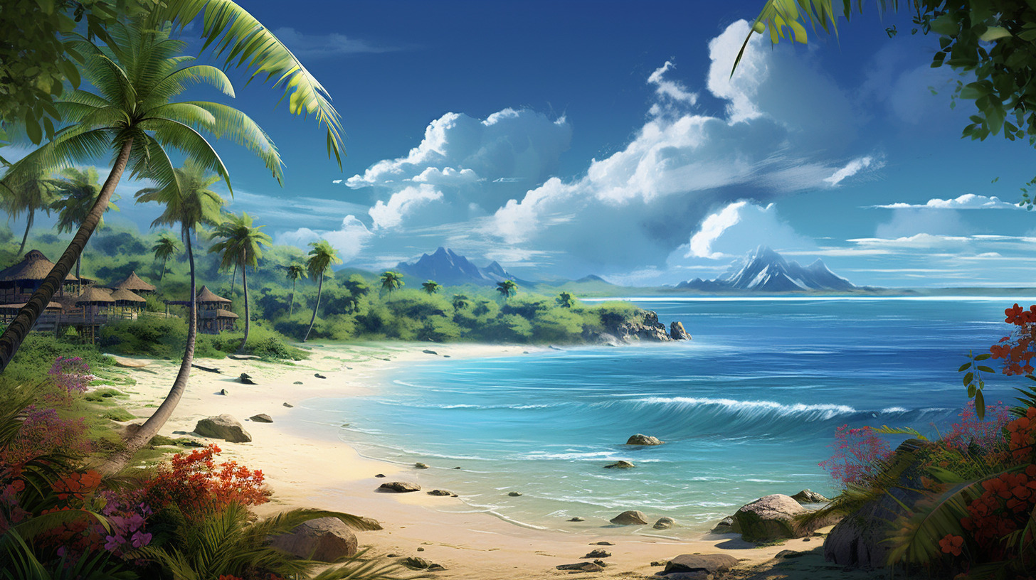 Tropical Beach Paradise Desktop Wallpaper | AI wallpaper