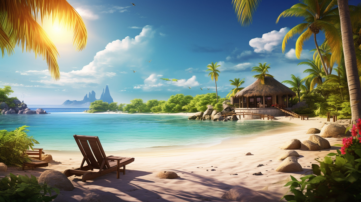 Tropical Beach Paradise Desktop Wallpaper | AI wallpaper