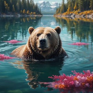 Bear in a Mountain Lake
