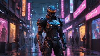 Cyberpunk Warrior in city