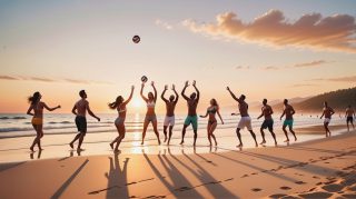 Vibrant Sunset Volleyball Match