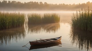 Serene Lake Morning Canoe