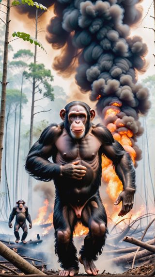 Chimpanzee Amidst Fire