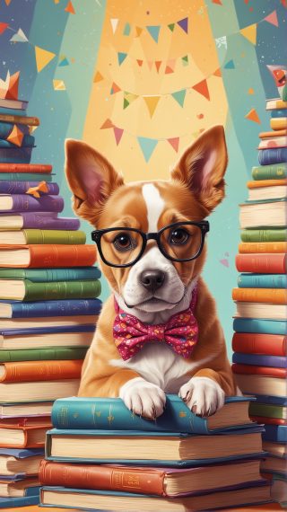 Scholarly Dog Among Books