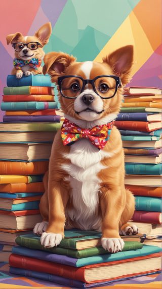Dogs with Books and Glasses