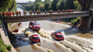 Flooded Cars under Bridge