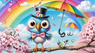 Cheerful Bird with Umbrella