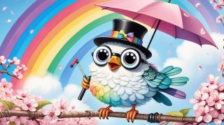 Elegant Bird with Umbrella