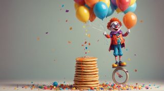 Clown on Unicycle with Pancakes