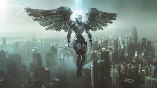 Mechanical Angel Over City