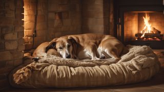 Dog Resting by Fireplace
