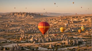 Hot Air Balloons over Landscape