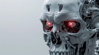 Mechanical Skull with Red Eyes