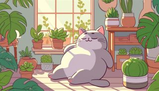 Relaxed Cat in Greenhouse