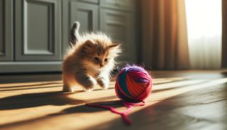 Playful Kitten with Yarn
