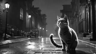 Contemplative Cat in Rain