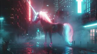 Cybernetic Unicorn in City