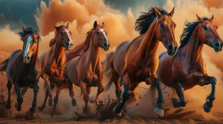 Galloping Horses at Sunset