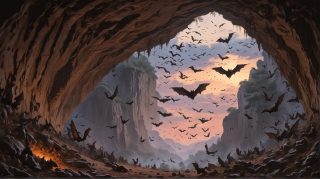 Bats Emerging from Cave