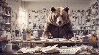 Bear Conquers Office Paperwork