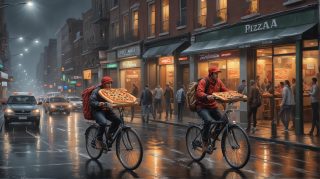 Cyclists Delivering Large Pizzas