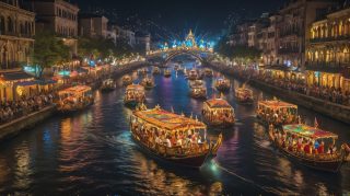 Festive Nighttime River Parade