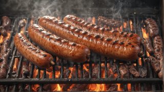 Grilled Sausages on Barbecue