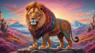 Majestic Lion Overlooking Vibrant Kingdom