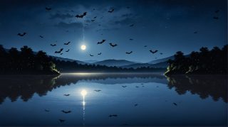 Moonlit Bats over Lake