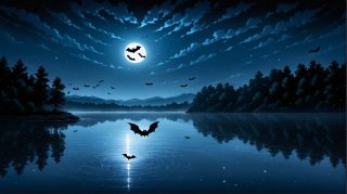 Moonlit Lake and Bats