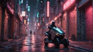 Neon-Lit Futuristic Motorcycle