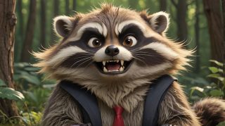 Startled Raccoon in Business Attire