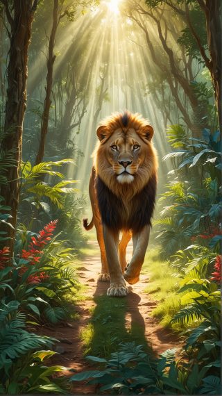 Sunlit Pathway Lion