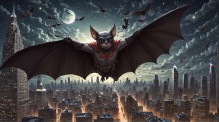 Superhero Bat over City