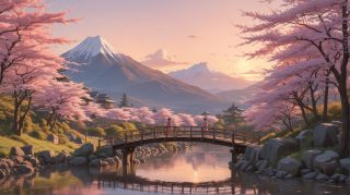 Tranquil Bridge Cherry Blossoms