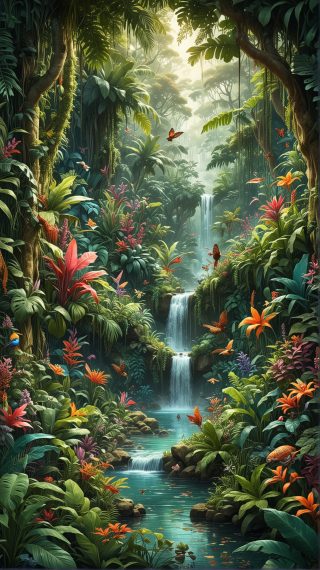 Vibrant Jungle Waterfall