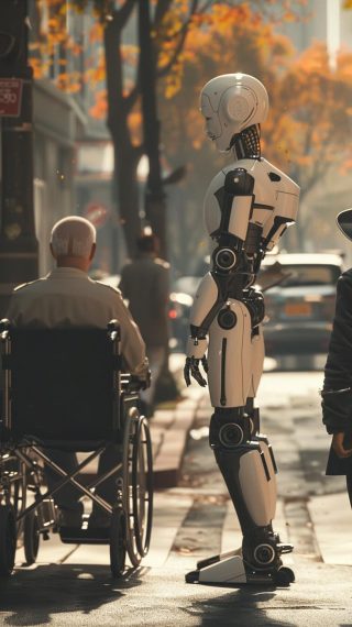 Robot and Elderly in Street