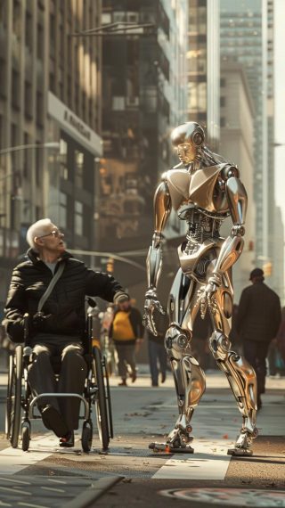 Cyborg and Wheelchair in City