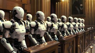 Robots in Wooden Courtroom