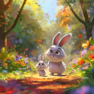 Cartoon Rabbits in Forest
