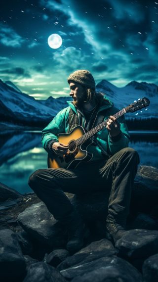 Man Playing Guitar by Lake