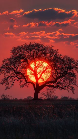 Sunset Behind Bare Tree