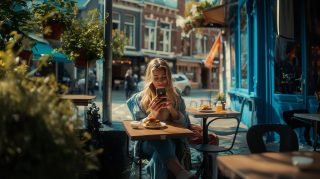 Woman enjoys outdoor café