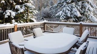 Snow-Covered Winter Deck Scene