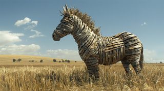 Steampunk Zebra Sculpture in Field