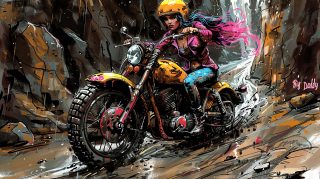 Vibrant Motorcycle Girl Rider