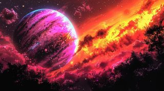 Planet with colorful sky